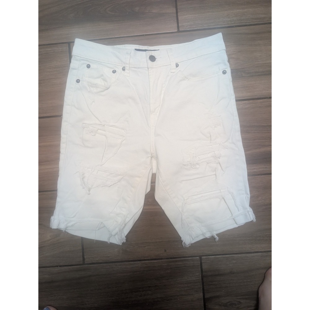 Aeropostale Men's Slim Cuffed Distressed Denim Shorts White Size 29 Ripped